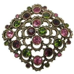 Vintage 1970’s Sarah Coventry Austrian Lites brooch gold & gem tone rhinestones